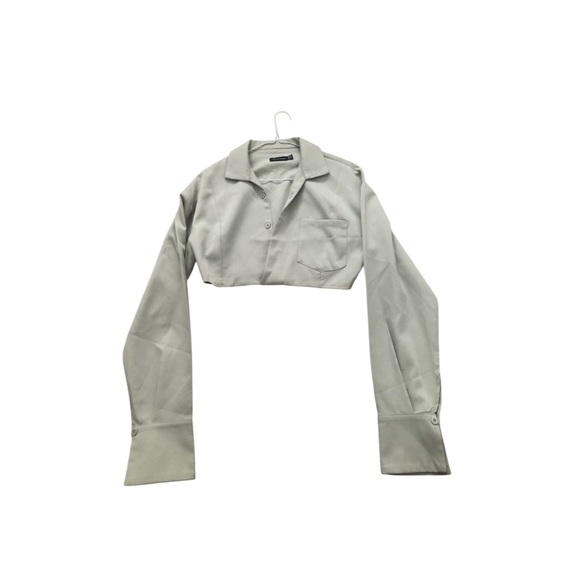 H&M Light Gray Cropped Button-Down Shirt - Picture 1 of 4